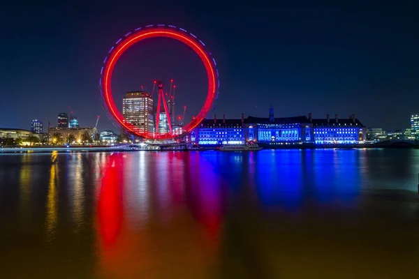 London Eye Thames Fabrication Luminated Night Shot London London Region — стоковое фото