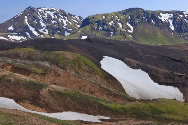 Вулканический Ландшафт Снежными Полями Эйяфьятлайокудль Исландия Европа — стоковое фото