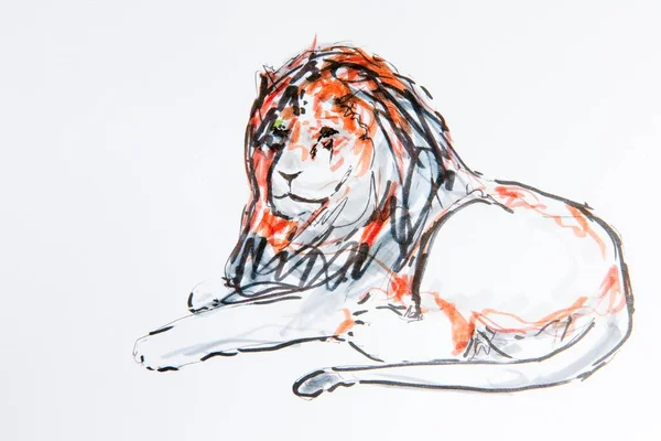 Reclining Lion Drawing Gerhard Kraus Kriftel Germany Europe — Fotografia de Stock