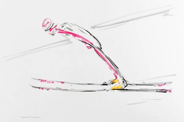 Drawing Ski Jumping Artist Gerhard Kraus Kriftel — Foto de Stock
