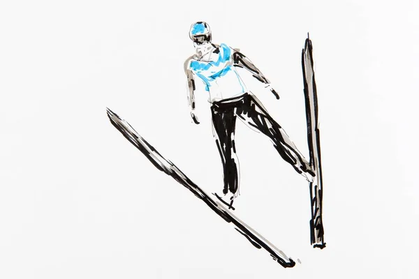 Drawing Ski Jumping Artist Gerhard Kraus Kriftel — Stock Photo, Image