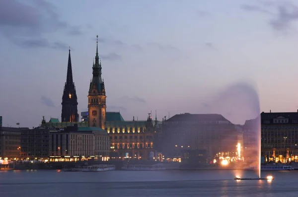 Lake Binnenalster Dusk Hamburg Germany Europe — Stock Photo, Image