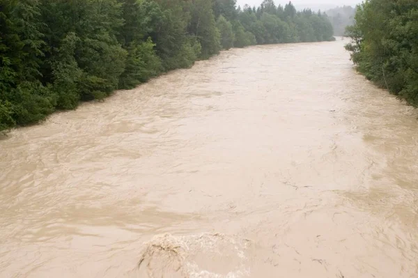 Flooded Isar River Tattenkofener Bridge Geretsried Summer 2005 — Stockfoto