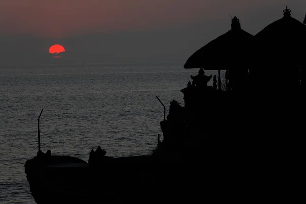 Západ Slunce Chrámu Pura Tanah Lot Bali Indonésie Asie — Stock fotografie