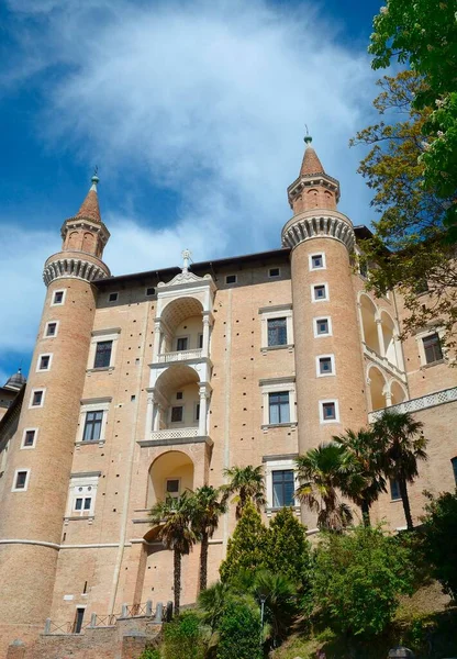 Palazzo Ducale Homlokzata Urbino Marche Régió Olaszország Európa — Stock Fotó