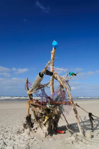 Artwork Flotsam North Sea Beach Vejer Beach Jutland Denmark Europe — Stock Photo, Image