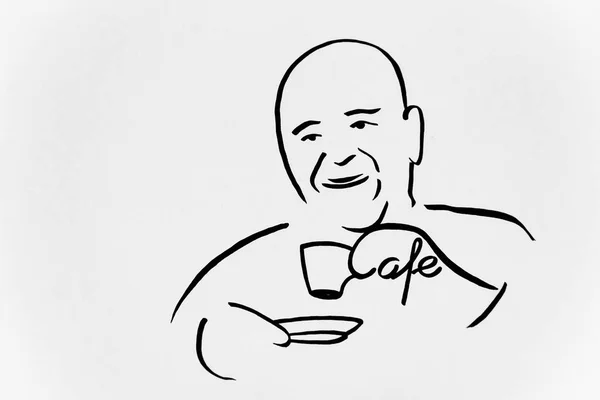 Elderly Man Caf Drinking Coffee Drawing Artist Gerhard Kraus Kriftel — Stockfoto