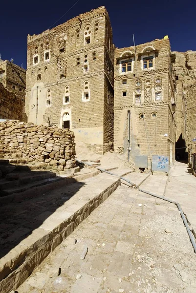 Decorated Stone Houses Historic Town Centre Thula Yemen Arabia Arabian — Φωτογραφία Αρχείου