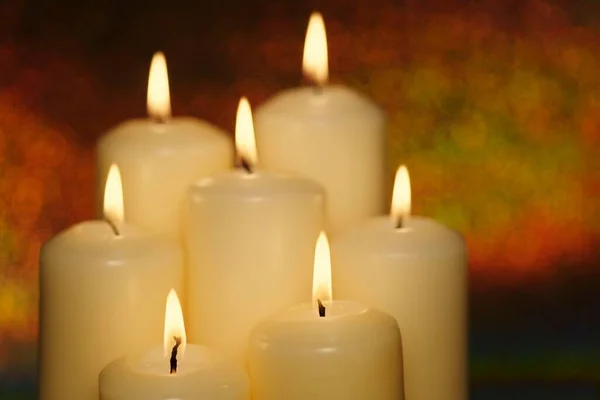 Burning White Candles Close View — 스톡 사진