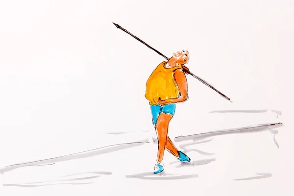 Javelin Thrower Casting Drawing Artist Gerhard Kraus Kriftel Illustration — Stok fotoğraf