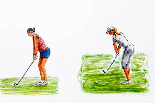 Female Golfer Tee Drawing Artist Gerhard Kraus Kriftel Illustration — Zdjęcie stockowe