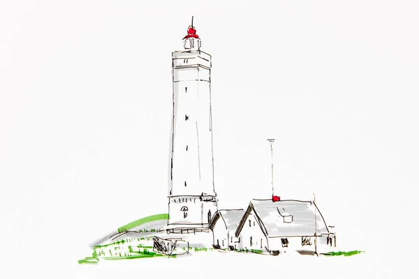 Lighthouse Blaavand Denmark Drawing Artist Gerhard Kraus Kriftel Europe — Foto Stock