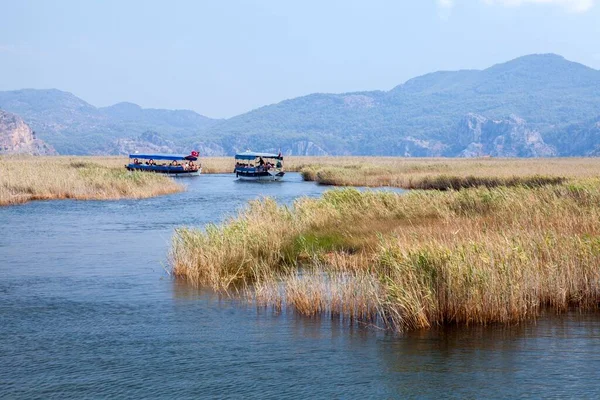 Boats Dlayan River Dalyan Mugla Turkey Asia — Photo