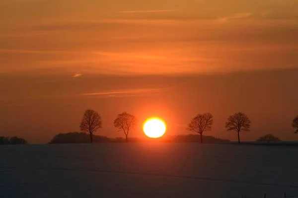 Wintry Sunset Krten Spitze North Rhine Westphalia Germany Europe — Stockfoto