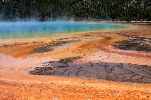 Mineral Deposits Grand Prismatic Spring Midway Geyser Basin Yellowstone National — Foto de Stock