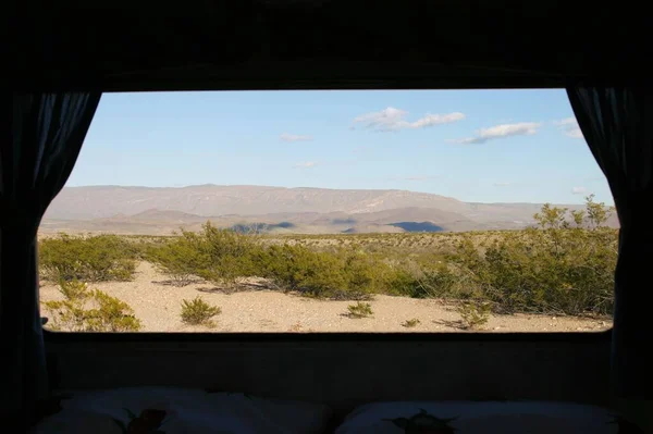 View from a mobile home window, landscape, Big Bend National Park, Texas, USA, North America