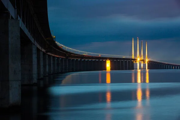 Oresund Bridge Resundsbroen World Longest Cable Stayed Bridge Connecting Copenhagen — стоковое фото