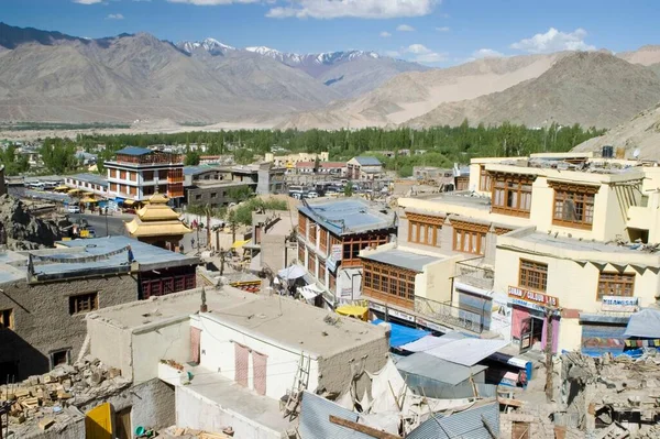 Vista Sobre Centro Histórico Leh Vale Indo Ladakh Jammu Caxemira — Fotografia de Stock