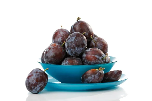 Plums Bowl White Background Close View — Stock Photo, Image