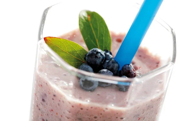 Blueberry Milkshake White Background Close View — Stock Photo, Image