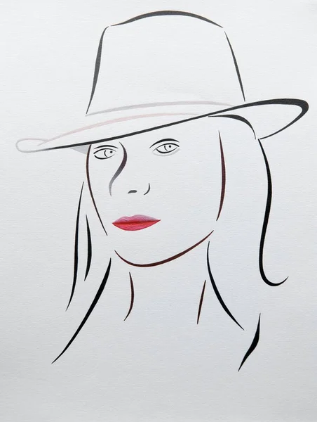 Retrato Mujer Con Sombrero Dibujo Del Artista Gerhard Kraus Kriftel — Foto de Stock