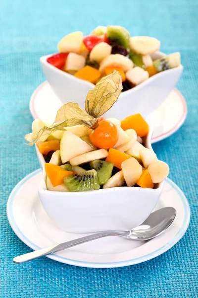 Two Bowls Fruit Salad Made Various Fruits — Stockfoto