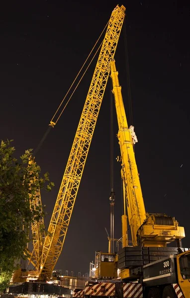 Demag 6800 Giant Crane Bridge Construction Night Scene Konstanz Lake — Foto Stock