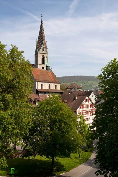 Вид Місто Баден Парафіяльною Церквою Марії Гіммельфарт Кантон Ааргау Швайз — стокове фото