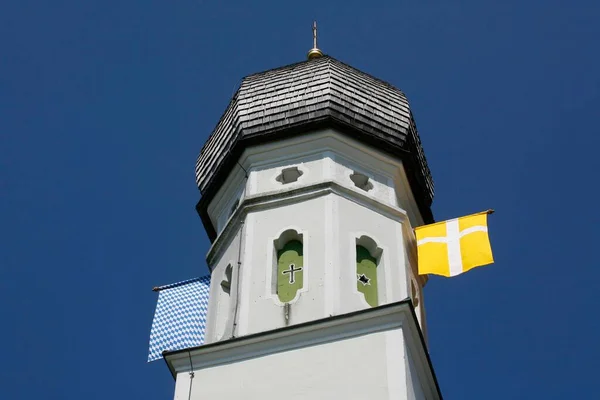 Tower Flags Schimmelkapelle Chapel Ascholding Community Dietramszell District Bad Toelz — Stok fotoğraf