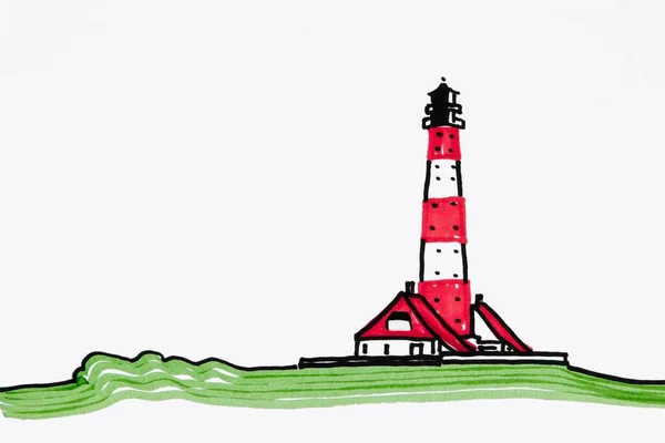 Westerheversand Lighthouse Północna Fryzja Szlezwik Holsztyn Północne Niemcy Rysunek Artysty — Zdjęcie stockowe