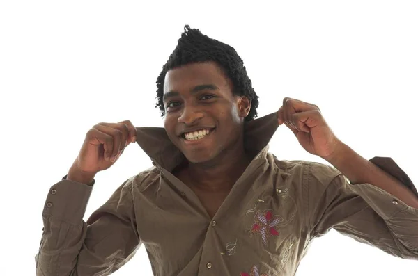 Fashionable Young Black Man Smiling Happily — Stock Photo, Image