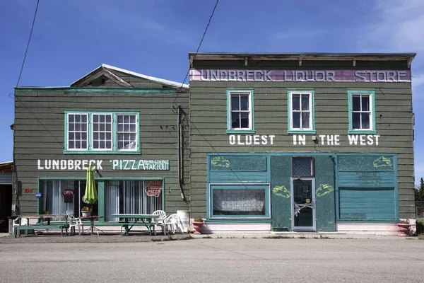 Restaurant, pizzeria, typical house with wooden facade, Lundbreck, Alberta, Canada, North America