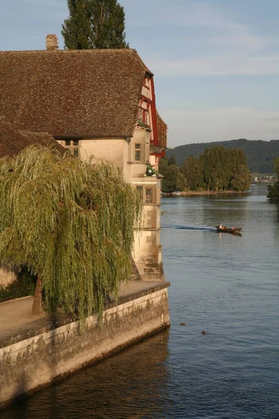 George Abbey Wooden Rhine River Boat Stein Rhein Schaffhausen Switzerland — Stok fotoğraf