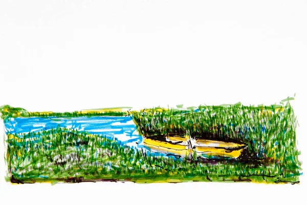 Лодка Спокойных Водах Рисунок Художник Крифтель — стоковое фото