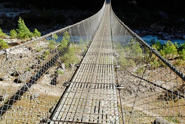 Stahlhängebrücke Dudh Kosi Valley Solukhumbu Khumbu Sagarmatha National Park Nepal — Stockfoto