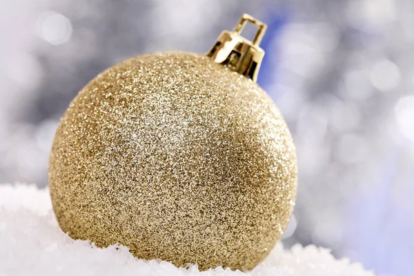 Golden Christmas Tree Ball Snow — Stock fotografie