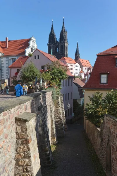 Pohled Věže Domské Katedrály Zámku Albrechtsburg Meissen Sasko Německo Evropa — Stock fotografie