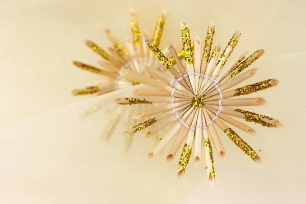 Golden Straw Stars Close View — Stock Photo, Image