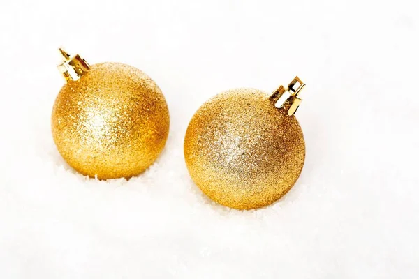 Golden Christmas Tree Balls Snow — Foto de Stock