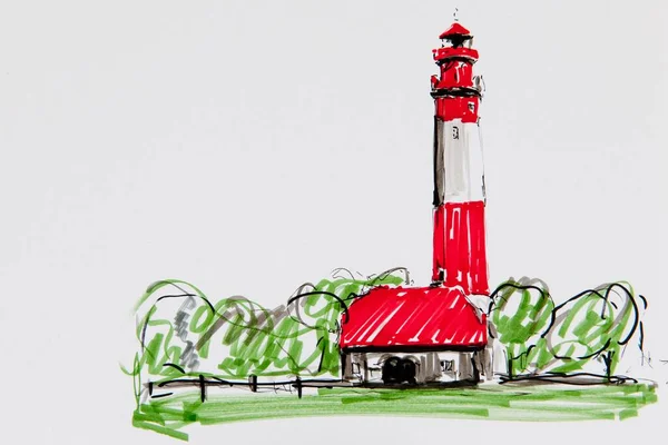 Lighthouse Fluegge Fehmarn Island Drawing Artist Gerhard Kraus Kriftel — Φωτογραφία Αρχείου