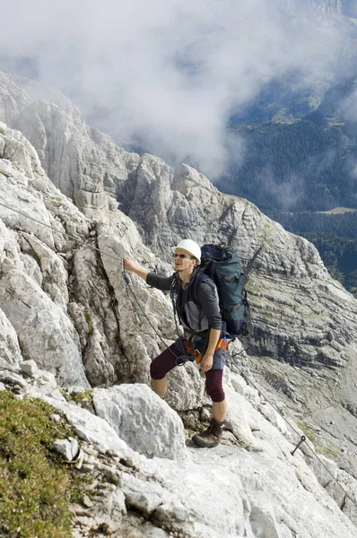 Mountain Climber Scaling Civetta Massif Dolomites Italy Europe — Photo