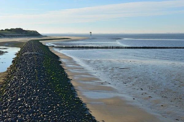 Coastal Protection Wall Made Stones Western Beach Spiekeroog East Frisia — Foto Stock