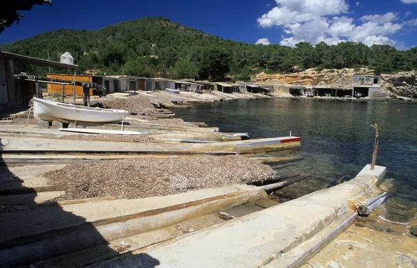 Boat Garages Cala Caleta Ibiza Spain Europe — Φωτογραφία Αρχείου