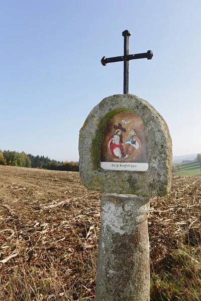 Shrine Wayside Votive Picture Cross Field March Bavaria Germany Europe — 스톡 사진