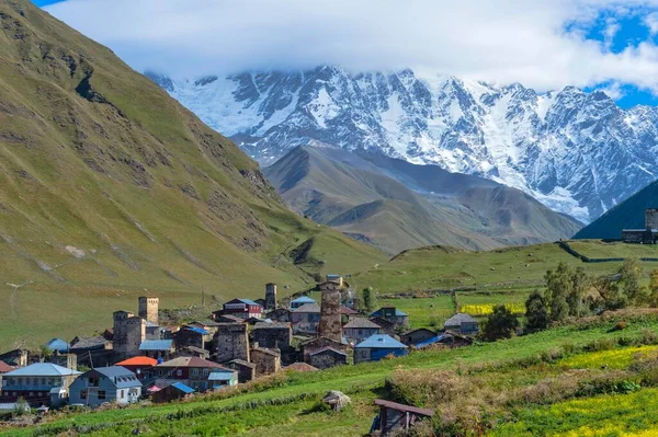 Traditional Medieval Svanetian Tower Houses Ushguli Village Shkhara Moutains Svaneti — Φωτογραφία Αρχείου