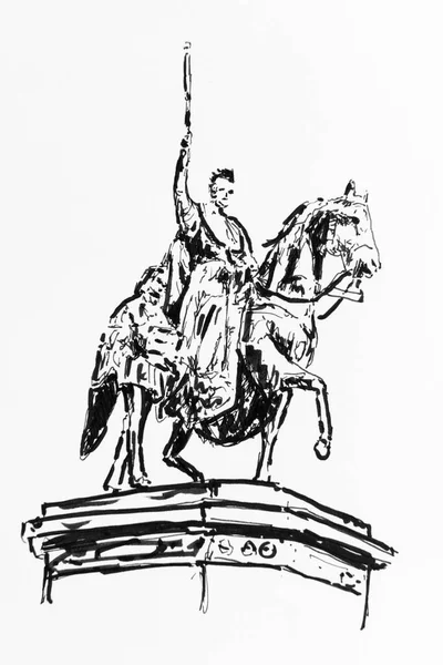 Equestrian Statue King Ludwig Munich Bavaria Germany Drawing Gerhard Kraus — Stock Photo, Image