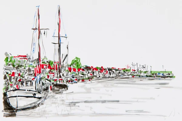 Puerto Flensburg Dibujo Artista Gerhard Kraus Kriftel —  Fotos de Stock