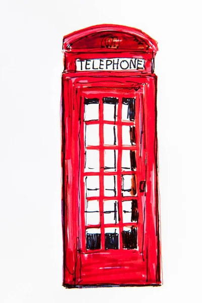 Old English Phone Booth Drawing Artist Gerhard Kraus Kriftel Germany — 스톡 사진