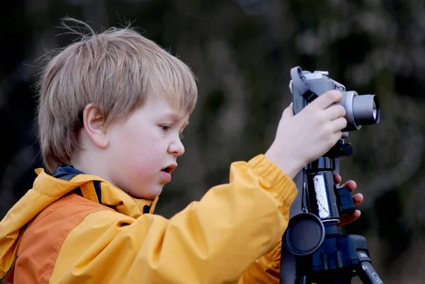 Boy Taking Photos Digital Camera — стоковое фото