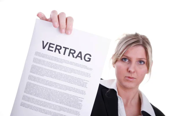 Woman Wearing Costume Holding Contract — Stock Photo, Image
